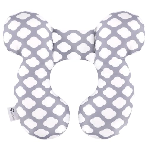 Image of vocheer Baby Travel Pillow(Upgraded), Head and Neck Support Pillow for Pushchair, Car Seat,Stroller, Bouncer, Cotton(White Cloud)