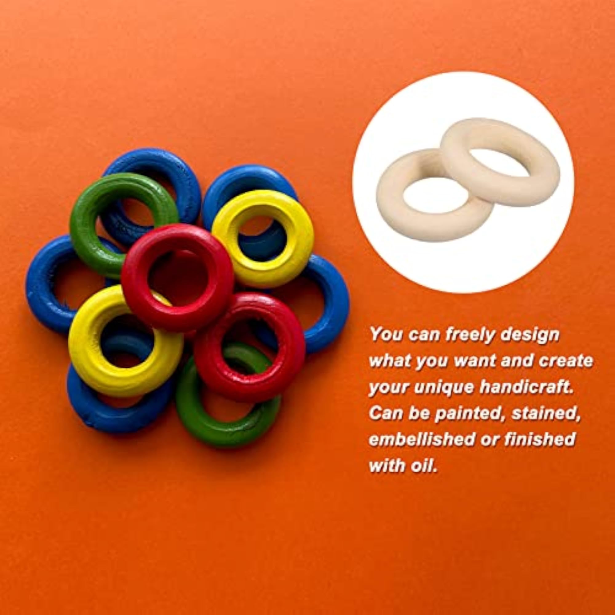 Natural Wood Rings for DIY Crafting, 50 Pcs