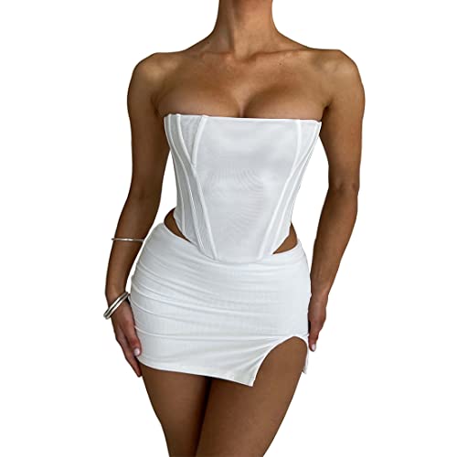 Sheseeworld Women's Sexy Split Slit Hem Club Bodycon Pencil Mini Skirt White #TOP1