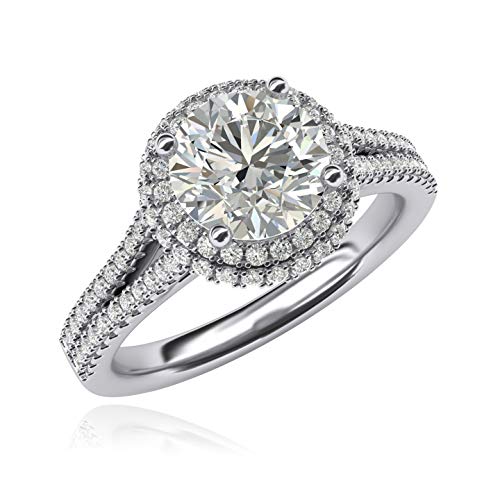Bague de fiançailles femme en argent massif et diamant de synthèse brillant 2 carats