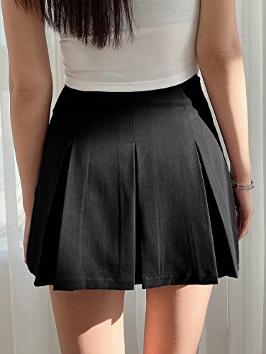 Wdirara Women's High Waist Pleated Skater Zipper Side Mini A Line Skirt Black L #TOP1