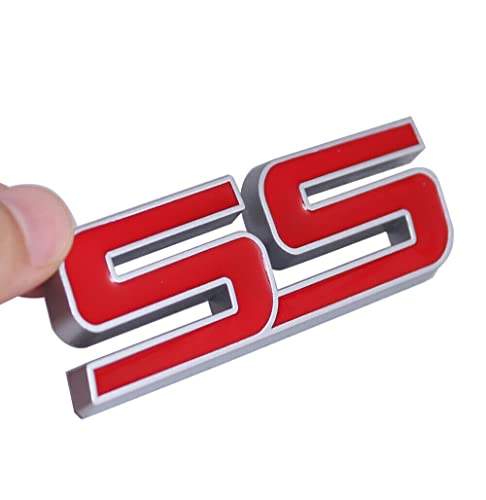 Image of 2Pc Trunk and Fender SS Emblem 10336980 3D Metal Badge Pearl Replacement for 2006 2007 2008 2009 2010 Impala Malibu HHR Cobalt SSR (Silver Red)