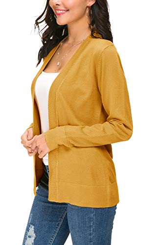 Women's Knit Cardigan Open Front Sweater Coat Long Sleeve (Xl, Mustard) #TOP6