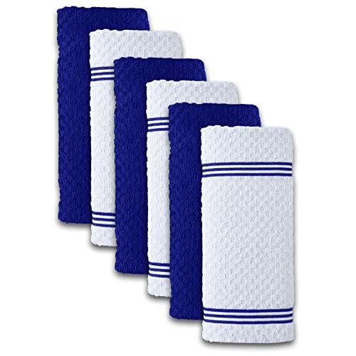 Premium Kitchen Towels – Pack of 6, 100% Cotton 15 x 25 Inches Absorbent Dish Towels - 425 GSM Tea Towel, Terry Kitchen Dishcloth Towels- Blue Dish Cloth for Household Cleaning by Infinitee Xclusives - Thumbnail 2
