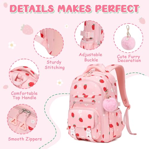 ASKSKY Girls Backpack for School, Kawaii Bookbag for Teen Multiple Pockets School Bag for Primary Elementary Middle School,Age 6-14, Pink Strawberry by ASKSKY - Used condition - Image 6