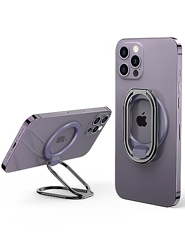 【2023 Upgraded】 Mag Safe Phone Ring Holder, SUPERONE Adjustable Magnetic Kickstand & Removable Phone Grip Compatible with Wireless Charging Only for iPhone 15 & 14 & 13 & 12 Series - Purple