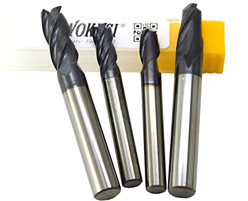 Wokesi 6mm 10mm Cutting Dia,Suqare Nose End Mill,and Ball Nose End Mill Set,Pack of 4Pcs,Std Length,HRC45,TiAlN Coated,Solid Carbide,CNC Lathe Router Bits Cutting Milling Tools (6mm+10mm HRC45)