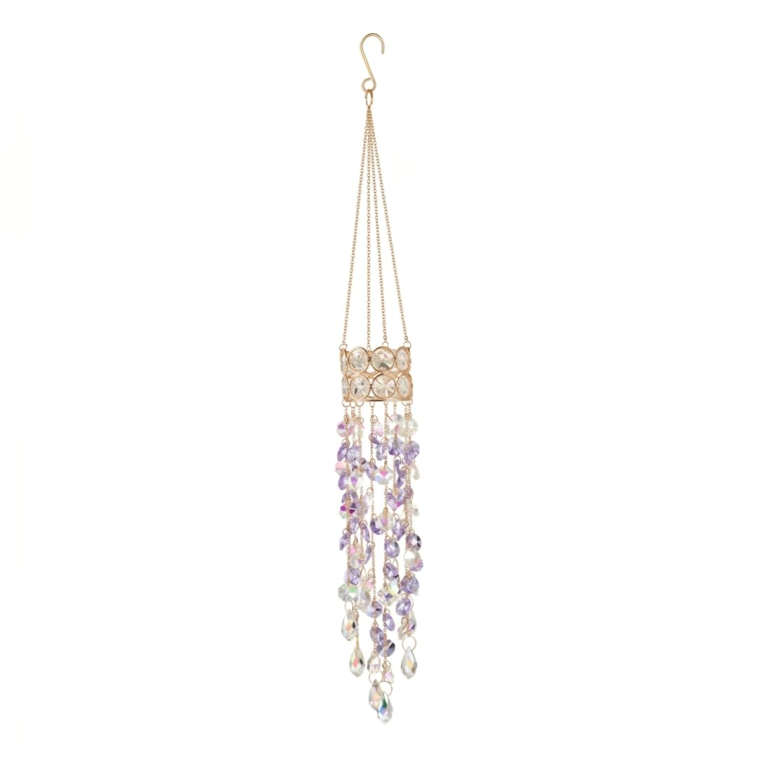 Atrapasueños de cristal morado y aro dorado de 50 cm para ventana