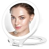 Magnifying Mirror with Light 10X/1X, Double Sided travel mirror with light, Rechargeable makeup mirror with 3 color setting Adjustable stand Lighted mirror Vanity Portable Desk Cosmetic Mirror