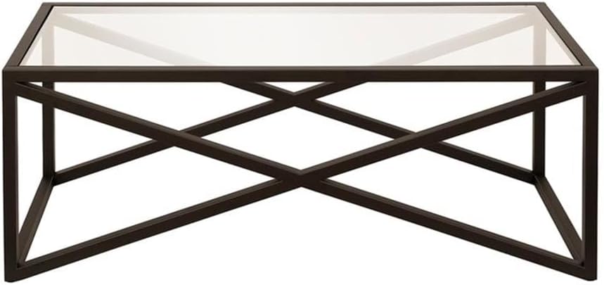 Black and Bronze Rectangular Coffee Table with Glass Top