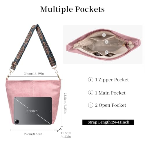Image of Hobo Bags for Women Crossbody Bag Guitar Strap Purse Vegan Leather Shoulder Handbags Boho Purses Tote Bucket Bag