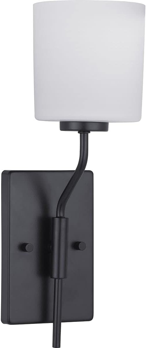 Progress Lighting Tobin Collection 1-Light Etched White Glass Modern Bath Vanity Light Matte Black