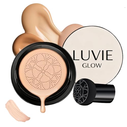 Luvie Glow Foundation Cushion, Mushroom Head Air Cushion CC Cream, Luvie Glow Foundation Full Coverage, Moisturizing Concealer Brighten Long-Lasting, Even Skin Tone for All Skin Types (Warm)