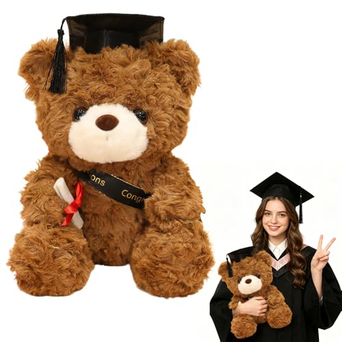 Nzkeuf Teddybär Kuscheltier 23cm, Teddy Plüschbär mit Diplom und Doktorhut, Examensbär, Bachelor Abschluss Geschenk, Bachelor Geschenk, Bestandene Prüfung Geschenke zum Abschluss, Graduation Gift