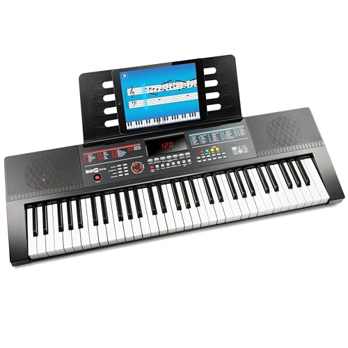 RockJam 61 Key Piano Keyboard with Sheet Music Stand, Piano Notes Stickers and Lessons Included