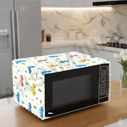 Image of Printed Microwave Oven Cover | Dustproof Waterproof Non-Slip Fabric Cover | Kitchen Decorative Appliance Protector | Kitchen Appliance Cover. (Car)