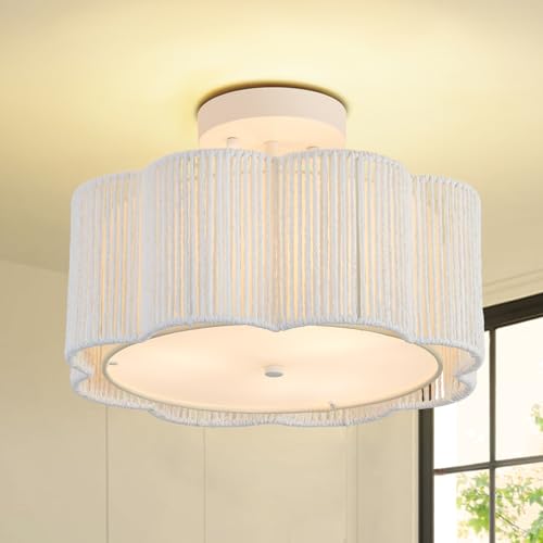 ALAISLYC 13 Inch Rattan Flush Mount Ceiling Lights 3 Lights Boho Farmhouse Ceiling Light Fixtures Wicker Hand Woven Light Fixtures for Dining Room Kitchen Bedroom Foyer Hallway Entryway by ALAISLYC - Used condition - US$34.95