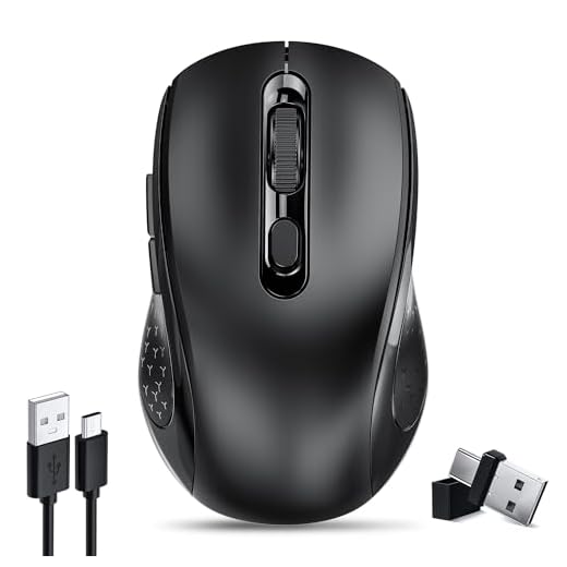 Wireless Computer Mouse With BT5.0 & USB-A & USB-C 2in1 Dual Receiver 6 Buttons,Bluetooth Mouse Rechargeale for PC-Compatible with TypeC & USB Port Devices/MacBook Pro/Air/Mac/iPad/Chromebook/Laptop