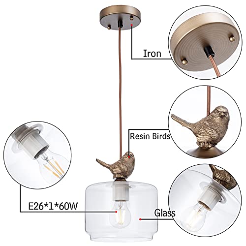 Larootsi Bird Pendant Light Fixture, Glass Pendant Light, Antique Brushed Brass Hanging Lights For Kitchen Island Dining Room Bedroom #TOP2