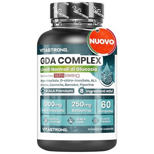 GDA Integratore Vitastrong, Lipid Complex con Berberina BerbSIMΒΙΩ 250mg, Myo-Inositolo 1000mg, Acido Alfa Lipoico, Estratti Vegetali e Cromo, per Livelli Normali di Glucosio nel Sangue, Senza Glutine