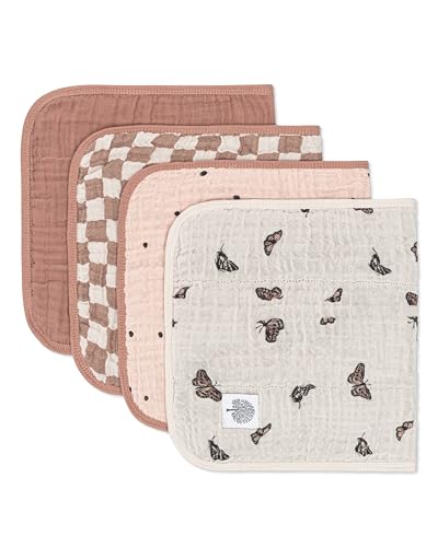Image of Parker Baby Muslin Burp Cloths | 100% Cotton Burping Clothes, Newborn Essential | Must-Have Baby Registry, Modern and Trendy Colors | 20"x11" Unisex Large Baby Burp Cloths, 4-Pack Butterfly Set