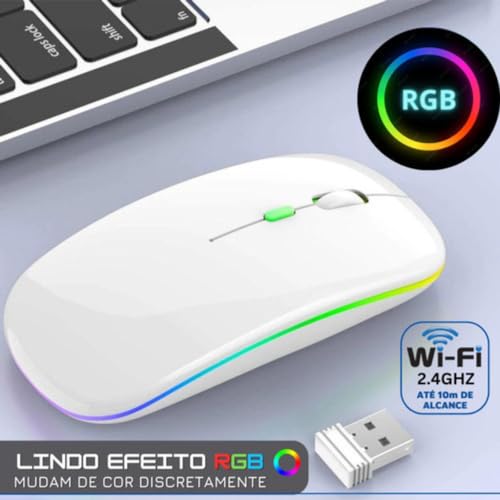 Mouse Sem Fio Recarregável Wireless Óptico Led Rgb Ergonômico USB 2.4 Ghz Bluetooth Notebook Computa