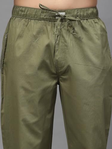 Image of Majestic Man Comfort Fit Solid Cotton Casual Lounge Pyjama with Elastic Waist, Drawstring & Zip Closure
