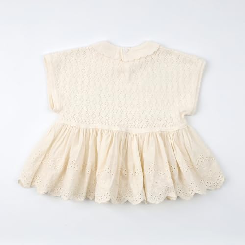 HOOLCHEAN Baby Toddler Girl Knit Tunic Top Dress-Style Cotton Shirt with Ruffle Collar and Embroidered Hem2