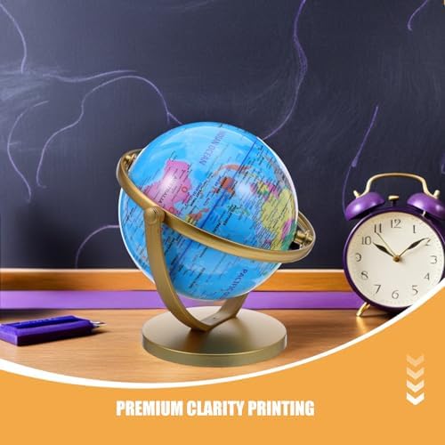 Lurrose Inch Rotating World Globe with HD Map, Blue Decorative Earth Globe for Office and Home Ornament, Educational Reference Tool with Premium Clarity Printing and Stylish Abs Pvc - 2