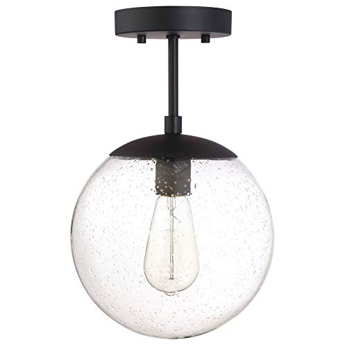 Image of Design House Gracelyn 1-Light Dimmable Semi-Flush Ceiling Light, Clear Seedy Glass, Matte Black, 588517