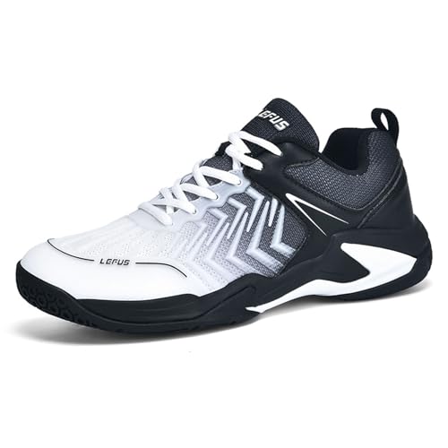 BLBK Badmintonschuhe, Squashschuhe, Hallenschuhe für Verschiedene Bodenbeläge, bequemer und Fester Griff/Unisex-Volleyballschuhe,Schwarz-Weiß 43