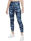 Nike Women's Dri-Fit One Mid Rise Camo Leggings (Thunder Blue/White, Medium)