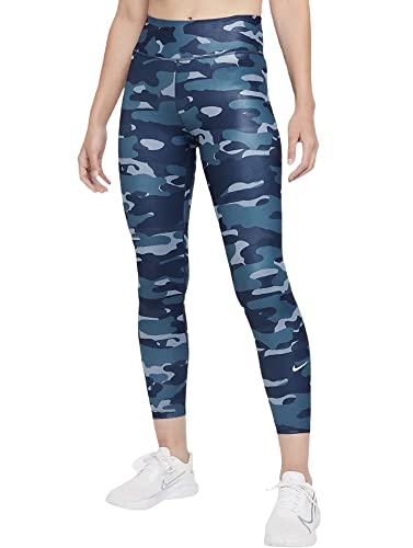 Nike Women's Dri-Fit One Mid Rise Camo Leggings (Thunder Blue/White, Medium) #TOP26