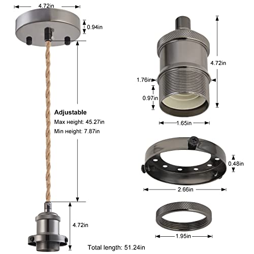 Image of Industrial Mini Pendant Light Kit, E26 Socket Pendant Hanging Light, Hemp Rope Vintage Hanging Pendant Light Cord, Adjustable Pendant Lights Ceiling Mount Kitchen Island Farmhouse