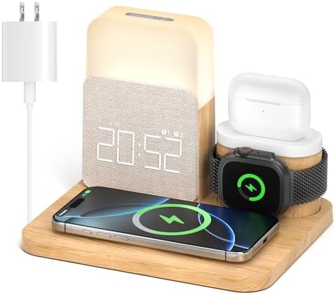 7-in-1 Wireless Charging Station with Alarm Clock and Night Light