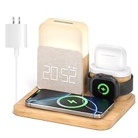 Alarm Clock Charging Station for Bedrooms, 7 in 1 Wireless Charging Station, Mag-Safe Charger with Night Light Bedside Clock for iPhone 16 15 14 13 12 Pro Max, Apple Watch, AirPods