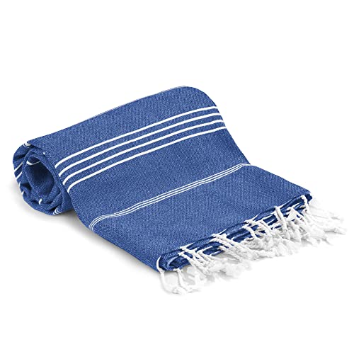 Turquoise Home - Großes türkisches Pestemal Badetuch Hamamtuch Saunatuch XXL Badetuch 100 x 180 cm Sauna Spa Yoga Strand Picnic dünn und leicht (Royal Blau, 1) Cover