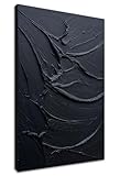 zoinart Hand Painted Thick Texture Black Minimalist Vertical Wall Art 24x36 Inches Black Oil Painting Contemporary Art Oil on Canvas Home Office Corridor Wall Art