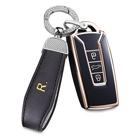ontto TPU Car key fob cover Fit for VW Touareg 3 Buttons 2018 2019 2020 2021 2022 Accessories Remote Key case Key bag Shell keyring Smart Key Holder keychain Protector Black Cover