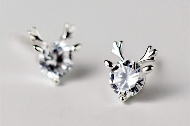 Deer Stud Earrings S925 Silver Plated Earrings Cubic Zirconia Cute Stud Earrings S925 Silver Needle