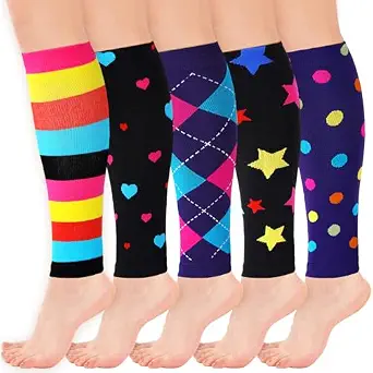 Janmercy 5 Pairs Calf Compression Sleeves for Women - Supportive Elastic Leg Socks for Runners, Nurses, Pregnant Women, Athletic Activities