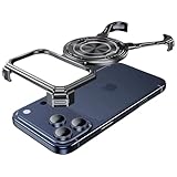 iPhone 17 Pro Max用360度回転キックスタンドケース、Little Magic Clawデザインアルミ合金メタルフレームレス背面なしスリムミニマリスト耐衝撃保護カバー(ブルー)