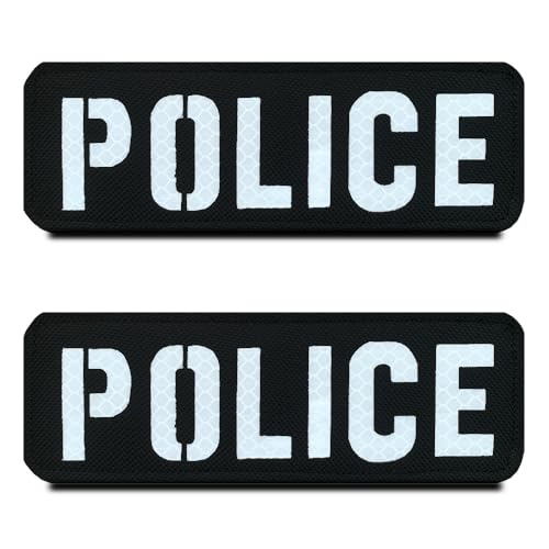 2 PCS Reflective British Union United Kingdom Police Patch Infrared IR Morale Police Badge Tactical Military Uniform Fastener Emblem for Backpack Clothing Jacket Vest Dog Harness