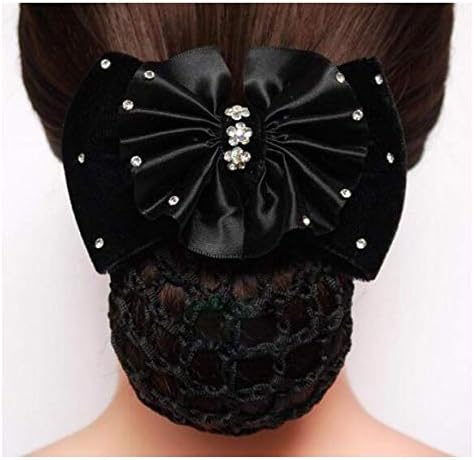 1Pcs Black Rhinestone Satin Snood Net Bow Barrette Hair Clip Bun Cover Women Girls Bowknot Bun Snood Hairnet French Hair Clip Hair Accessories - Image 5