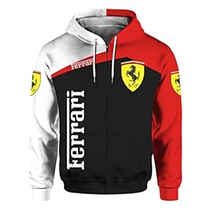 Cronell Story Uniseks lente en herfst, outdoorkleding, lange mouwen, 3D, Ferrari-logo, bedrukt, ritssluiting, capuchon…