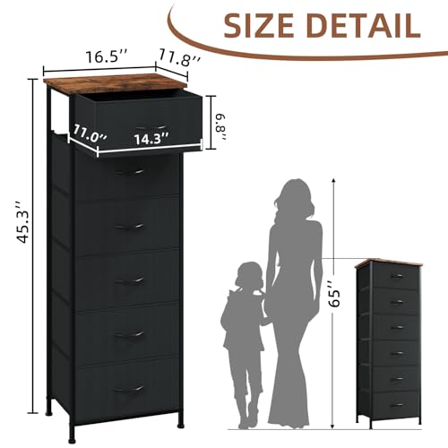 Somdot Tall Dresser for Bedroom, 6 Storage Drawes, Black Rustic Brown by Somdot - Used condition - Image 3