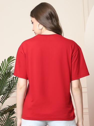 Image of Preneum Women's Cotton Cool Graphic Printed Baggy Fit Drop-Shoulder Sleeves Cotton Oversized T-Shirt