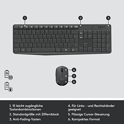 Wireless Tastatur Logitech MK235 Set mit Maus und USB-Empfänger