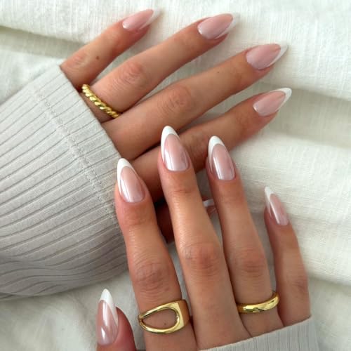 Glamnetic Medium Almond French Tip Nails with pearl glaze