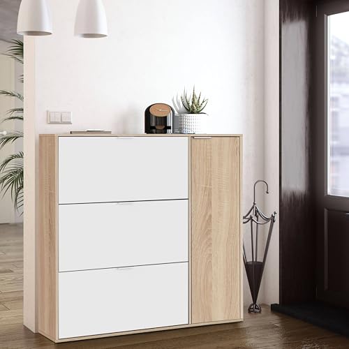 Miniatura 2 de Habitdesign Mueble Zapatero 4 Puertas, Modelo Class, Acabado En Roble Canadian Y Blanco Artik, Medidas: 106 Cm Ancho X 115 Cm Alto X 22 Cm Fondo